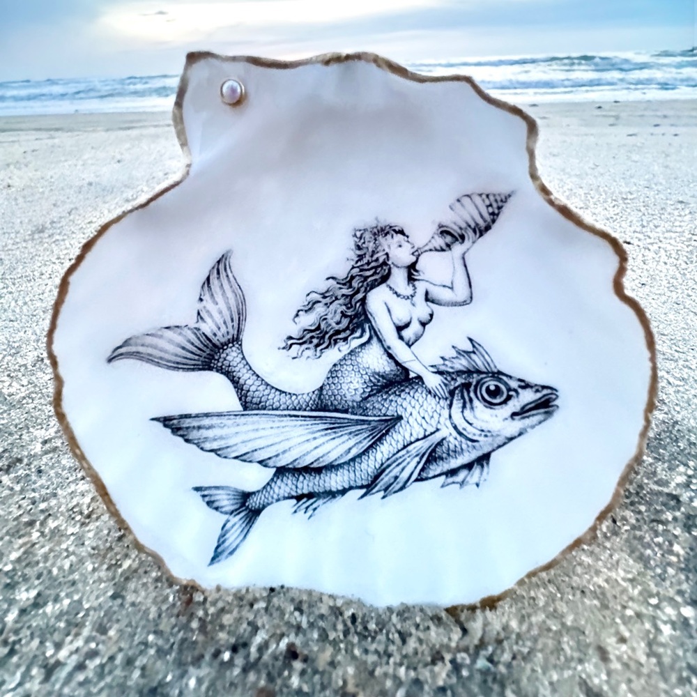Mermaid and Fish Inlay Shell Art Piece